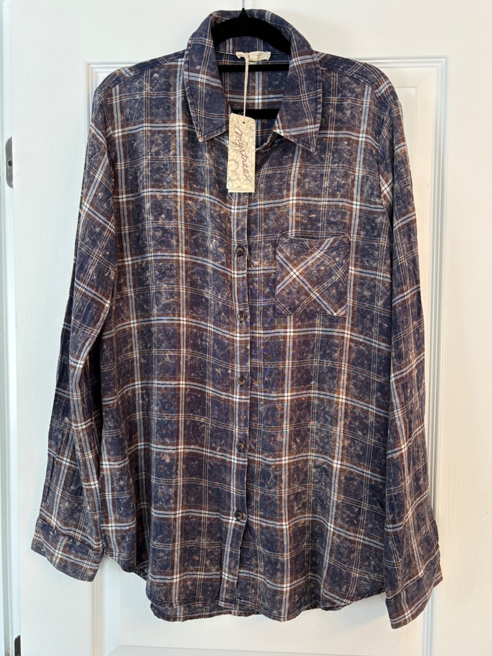 Mystree Navy and Brown Plaid Button-Front Shirt